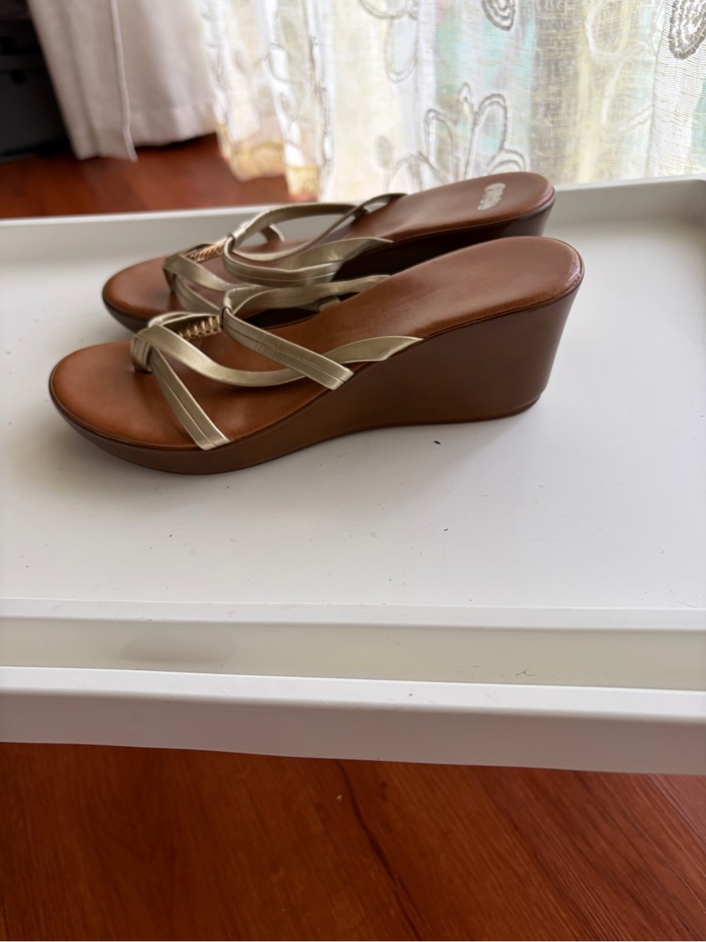 Women's Gold Strappy Sandals with Brown Footbed